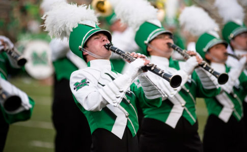 A photo of the Marshall University Marching Band.